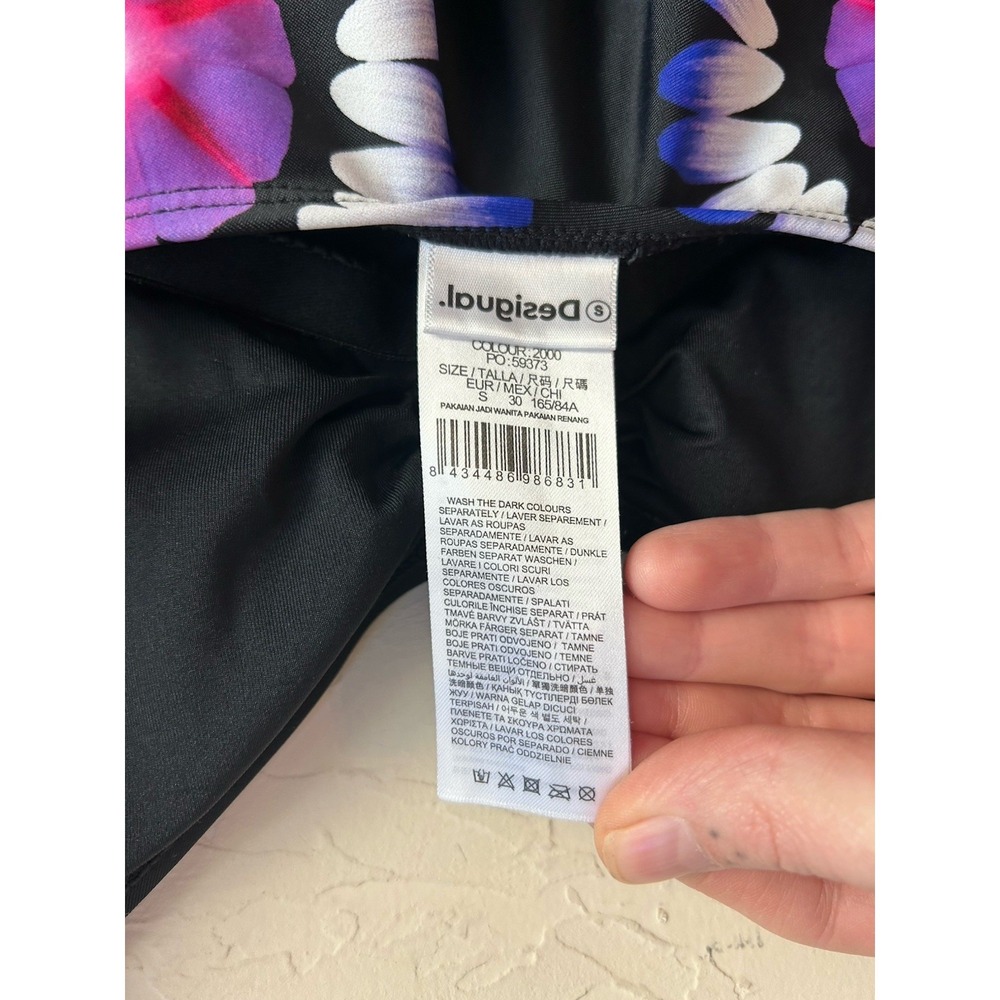 Desigual Nassau One Piece Swimsuit S Black Floral Luxury Resortwear Beach Swim - Picture 7 of 7